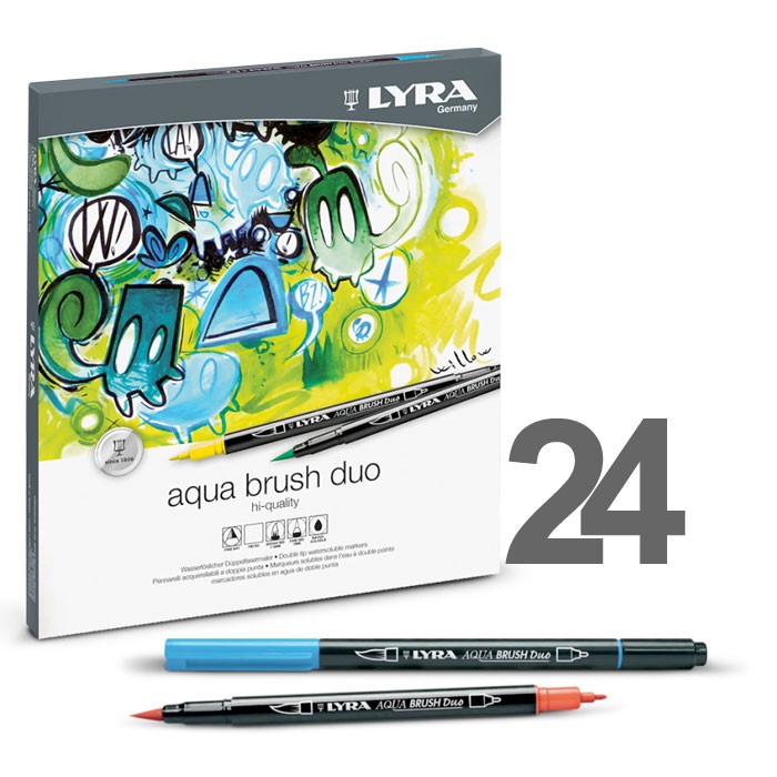 Pennarelli Acquerellabili Aqua Brush Duo Set da 24 Colori Assortiti Lyra